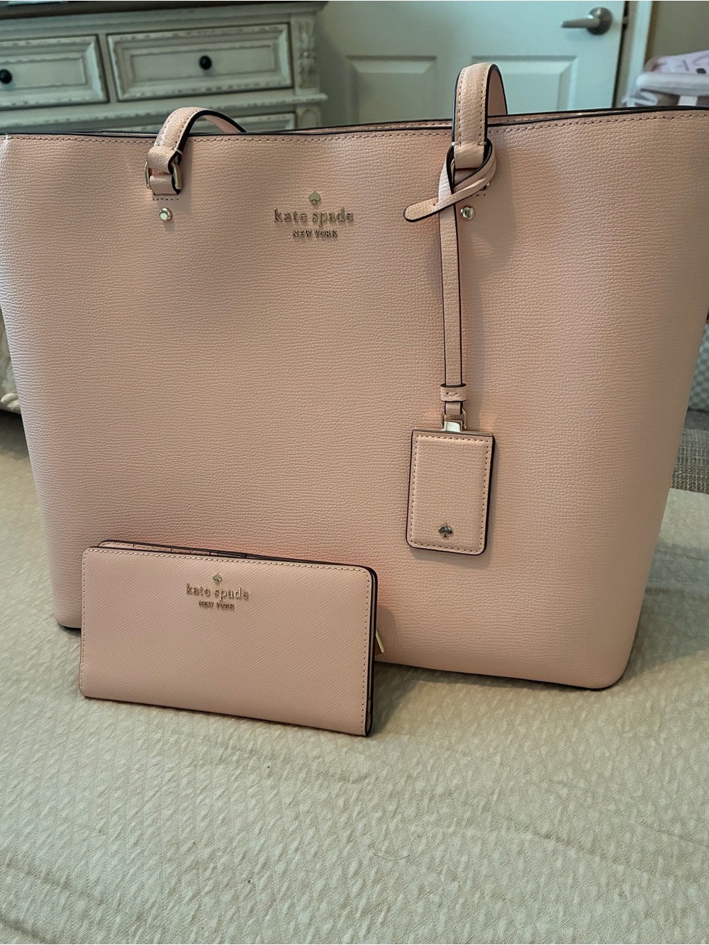 Kate Spade Light Pink Pebbled Leather Tote with Matching Wallet